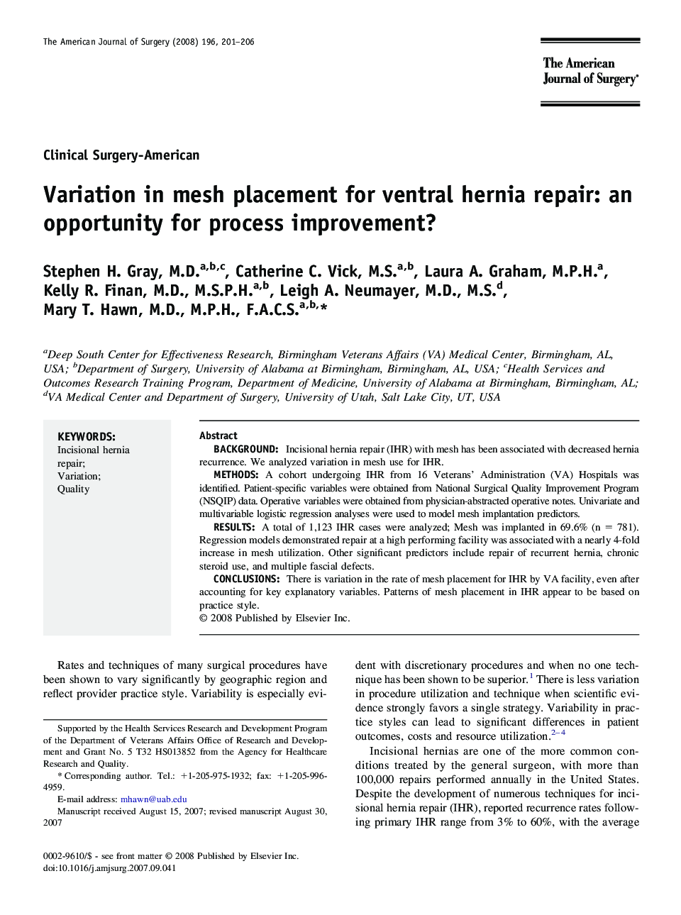 Variation in mesh placement for ventral hernia repair: an opportunity for process improvement? 