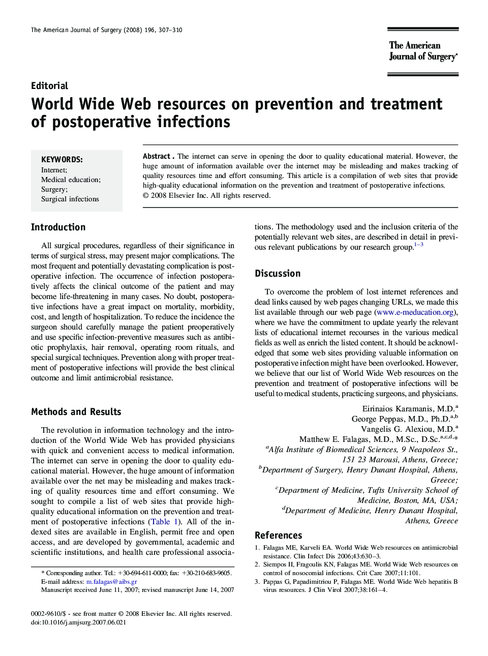 World Wide Web resources on prevention and treatment of postoperative infections