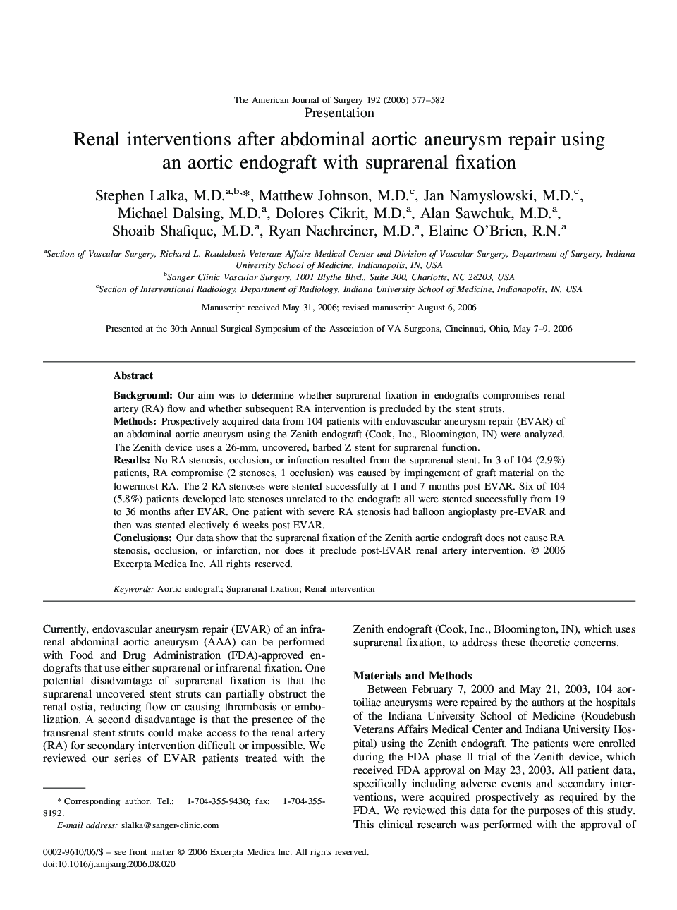 Renal interventions after abdominal aortic aneurysm repair using an aortic endograft with suprarenal fixation