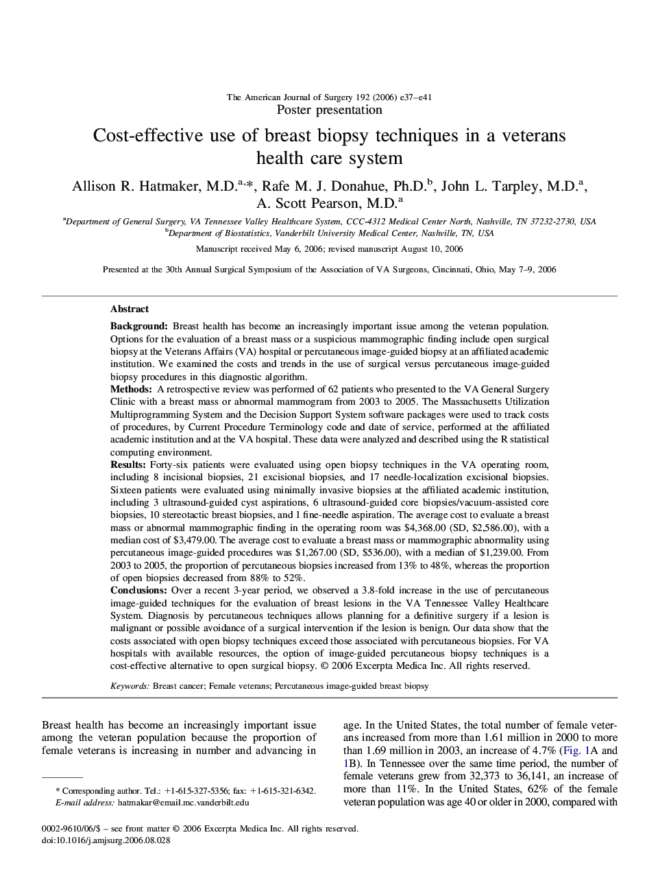 Cost-effective use of breast biopsy techniques in a veterans health care system