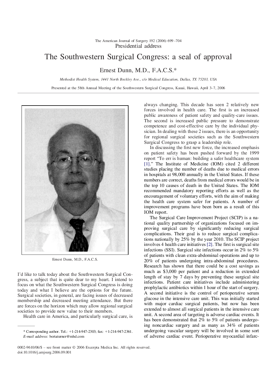عکس صفحه اول مقاله: The Southwestern Surgical Congress: a seal of approval The Southwestern Surgical Congress: a seal of approval