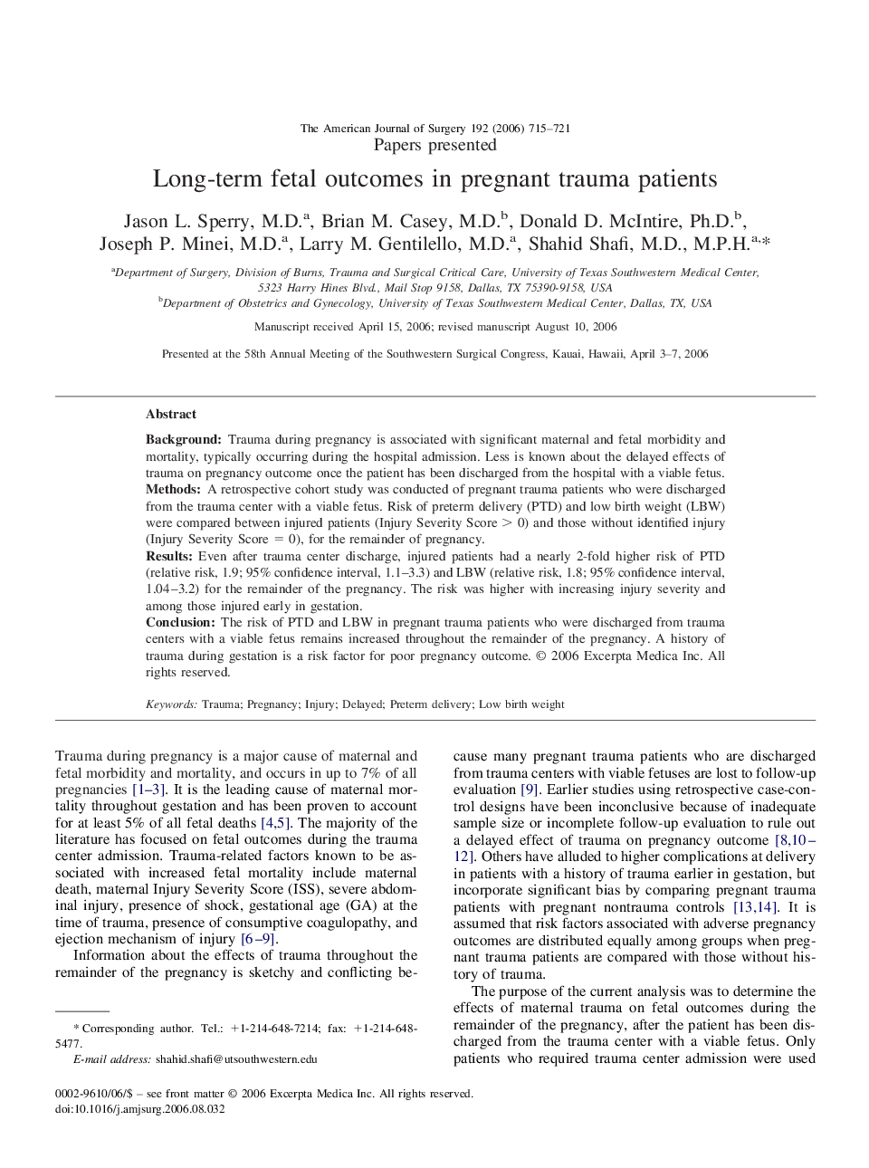 عکس صفحه اول مقاله: Long-term fetal outcomes in pregnant trauma patients Long-term fetal outcomes in pregnant trauma patients