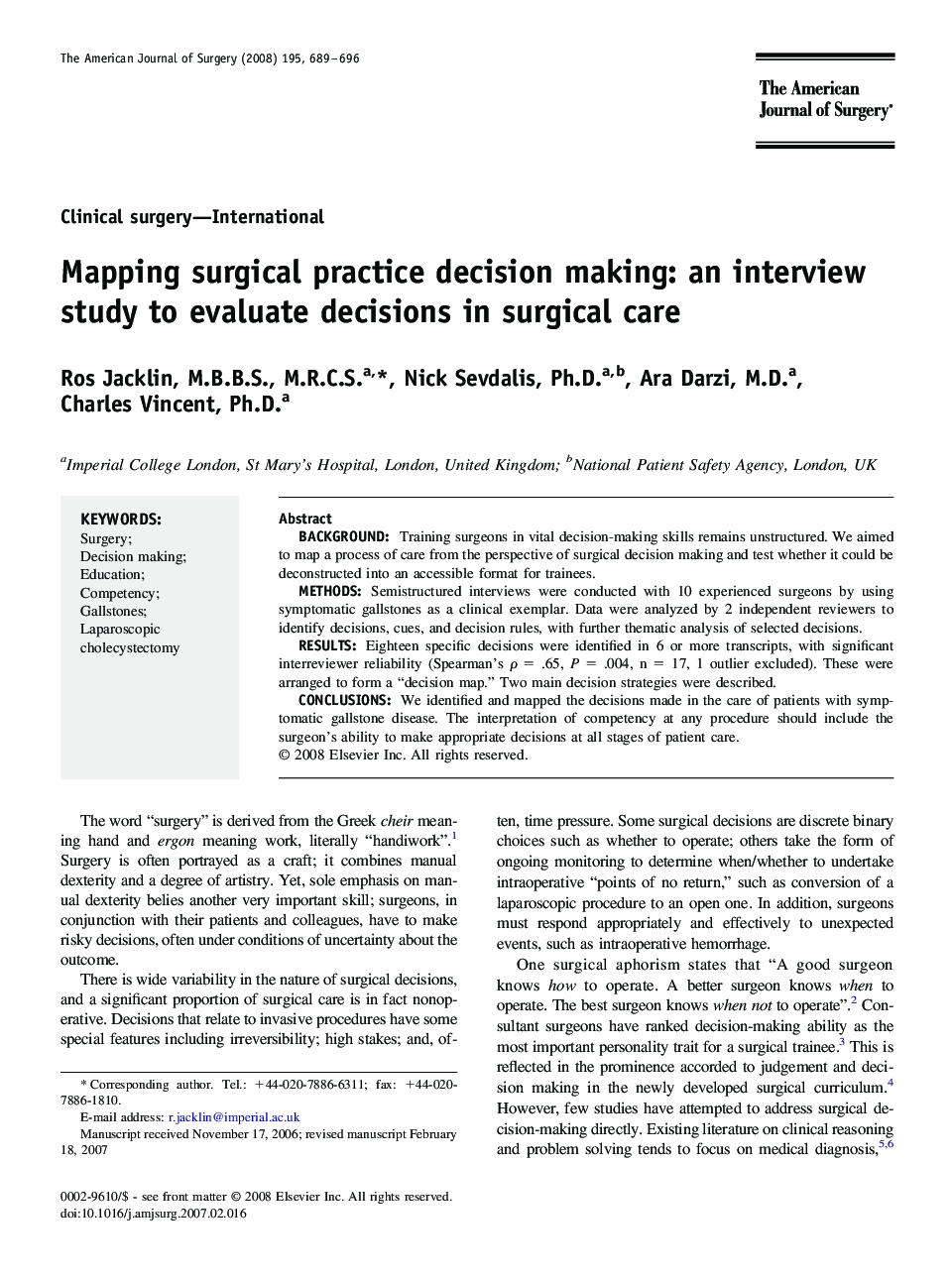 Mapping surgical practice decision making: an interview study to evaluate decisions in surgical care