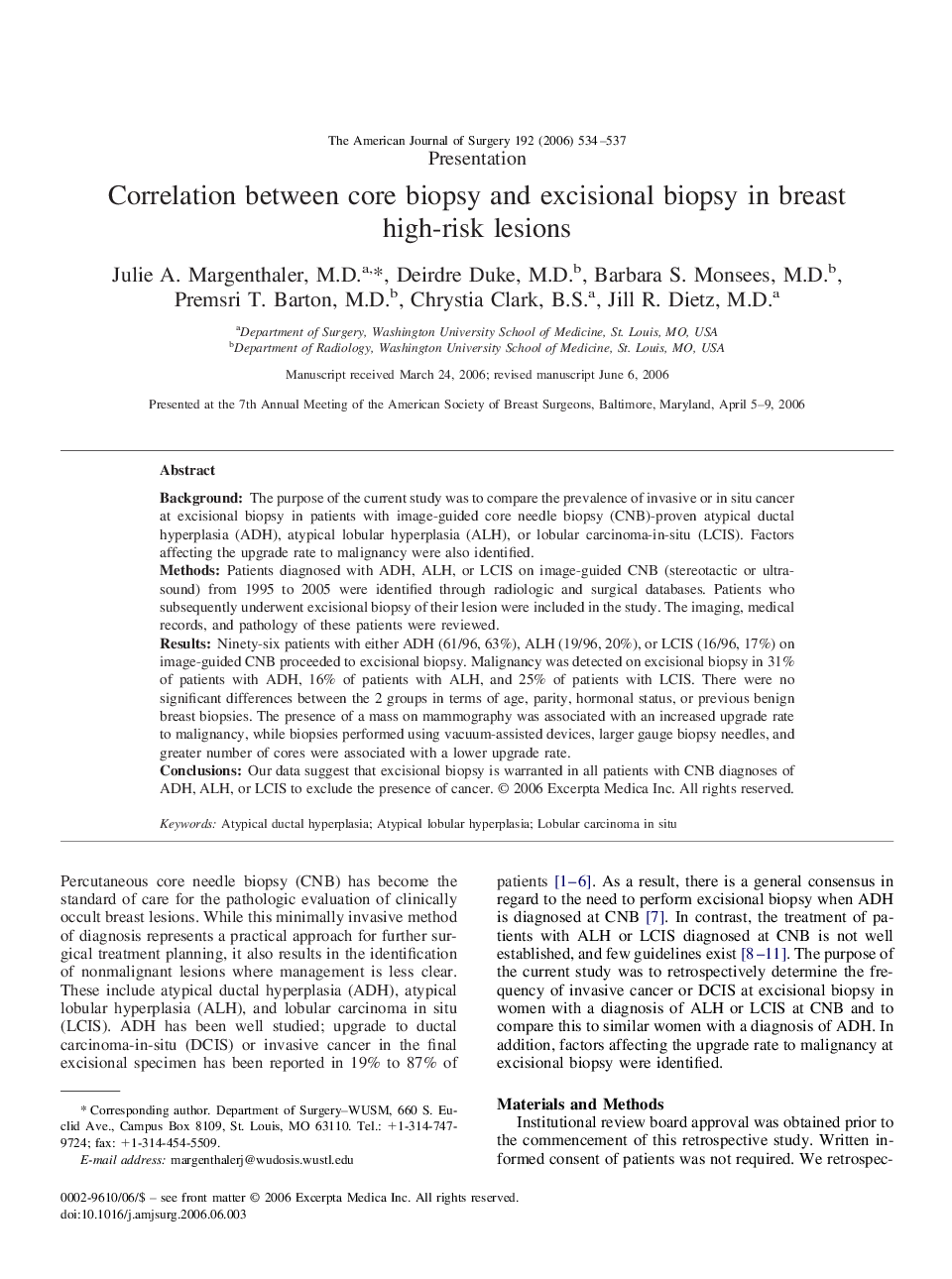 Correlation between core biopsy and excisional biopsy in breast high-risk lesions