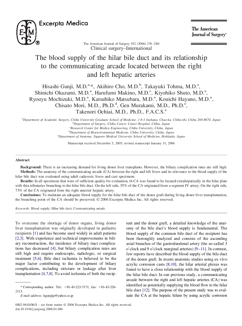 The blood supply of the hilar bile duct and its relationship to the communicating arcade located between the right and left hepatic arteries