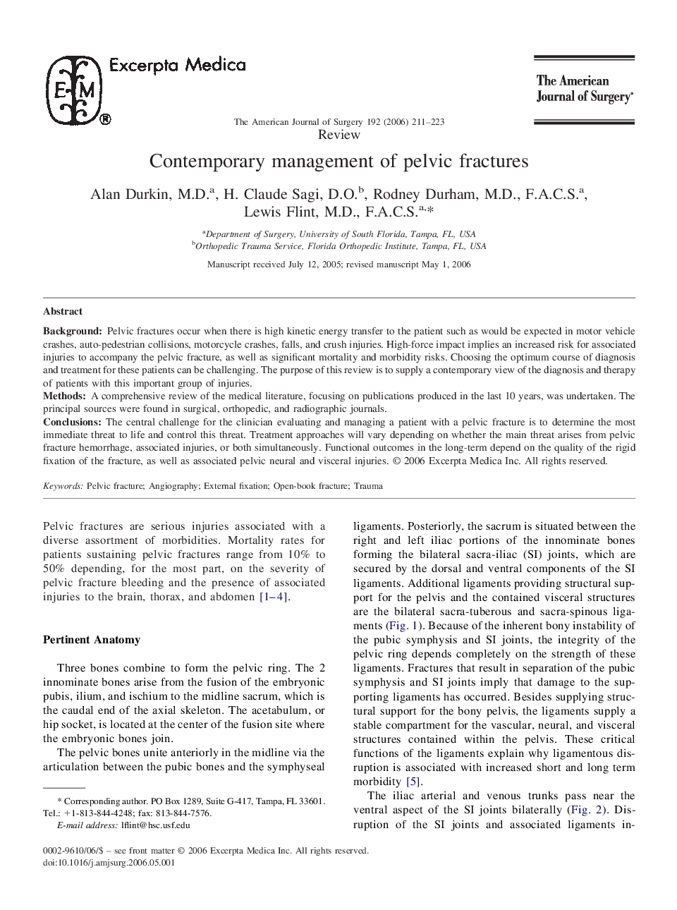 Contemporary management of pelvic fractures