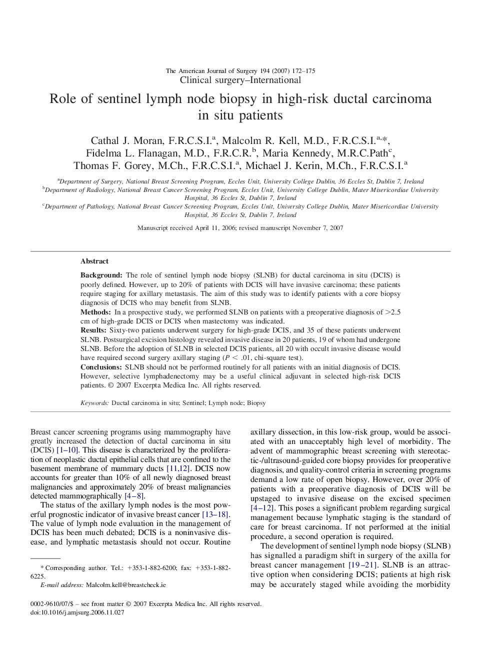 Role of sentinel lymph node biopsy in high-risk ductal carcinoma in situ patients