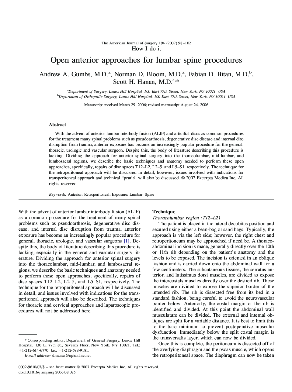 Open anterior approaches for lumbar spine procedures