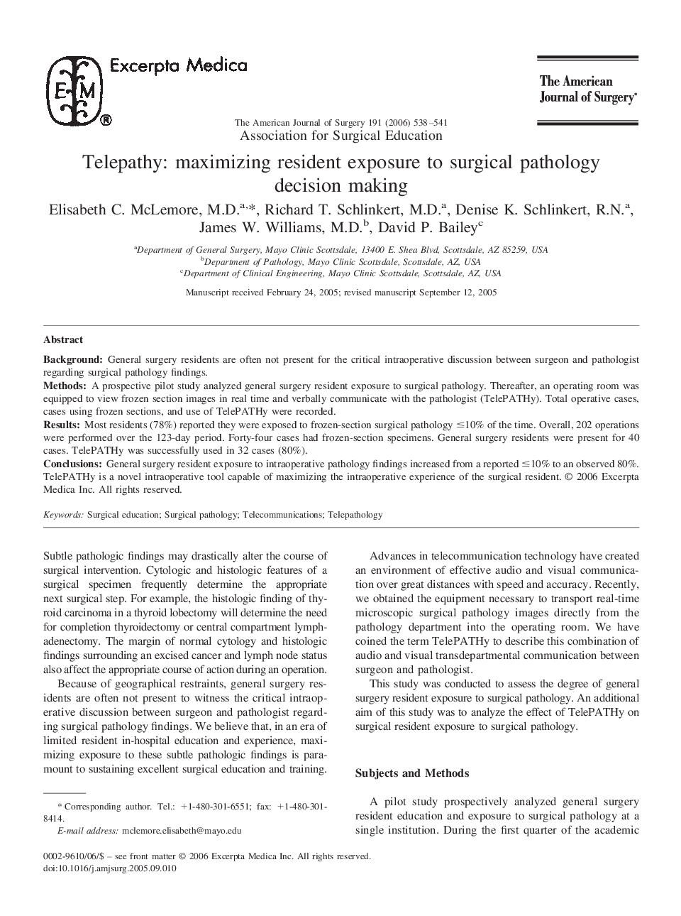 Telepathy: maximizing resident exposure to surgical pathology decision making