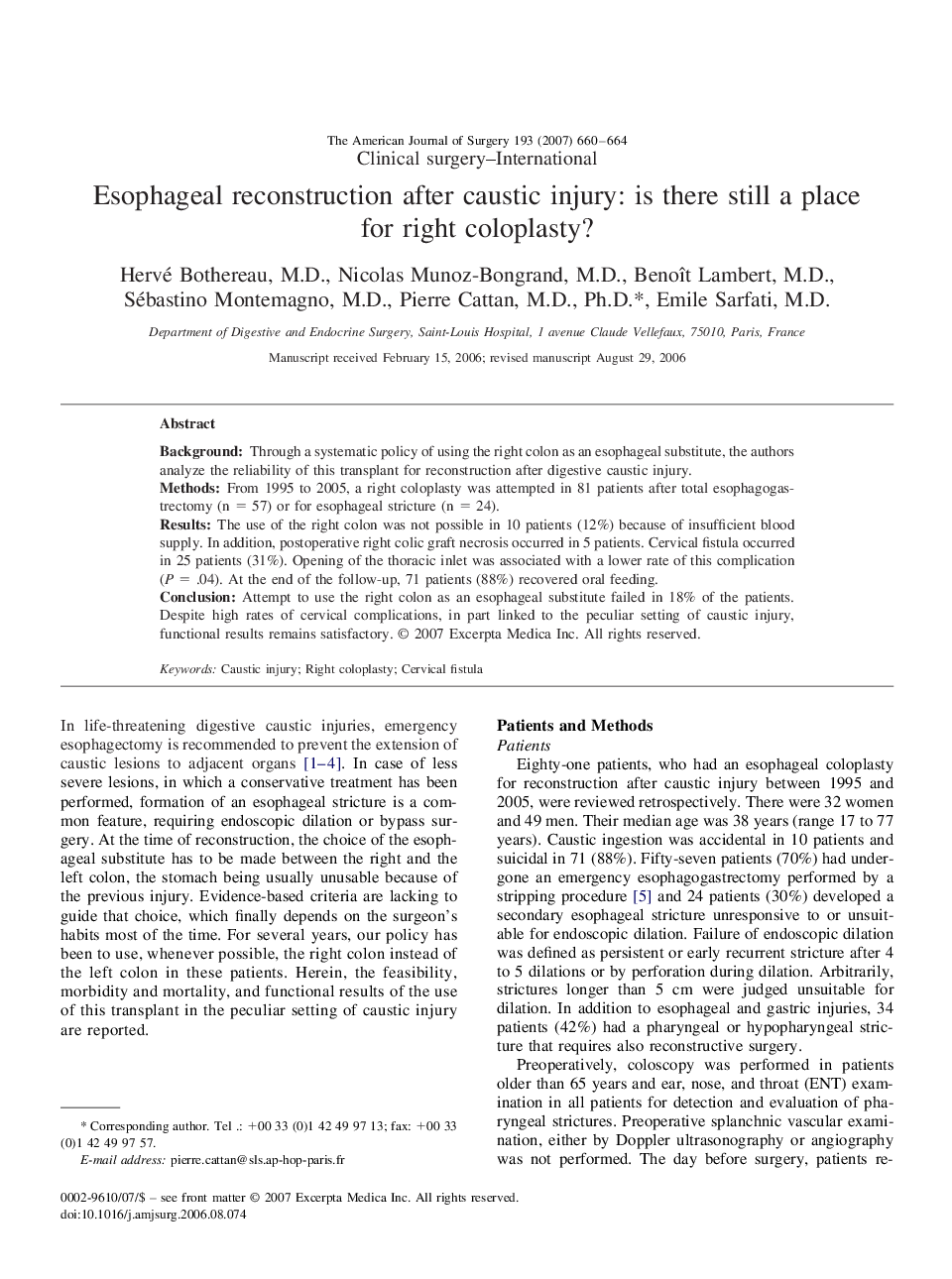 Esophageal reconstruction after caustic injury: is there still a place for right coloplasty?