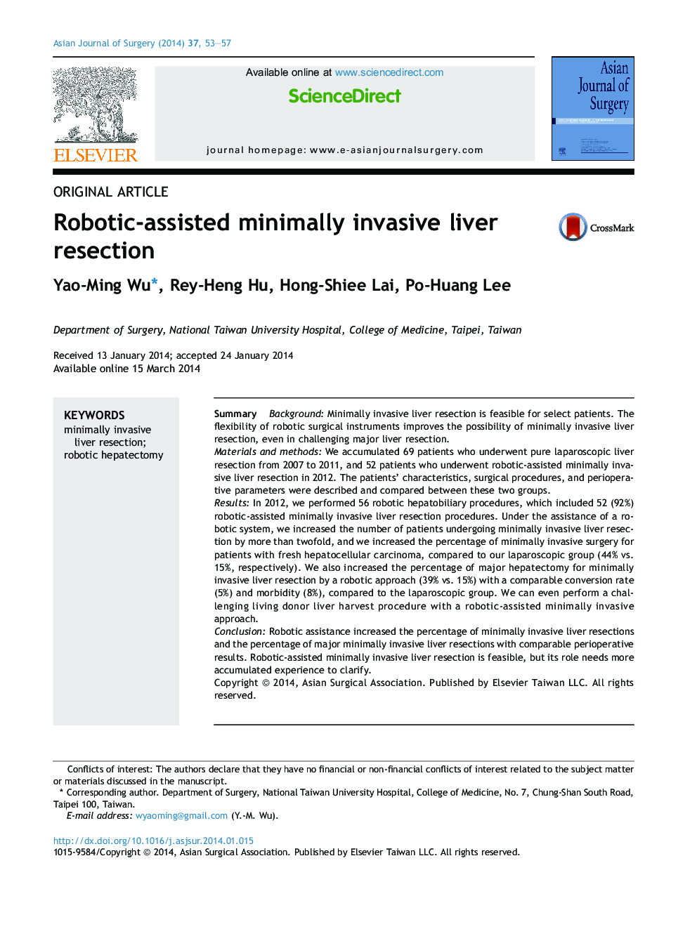 Robotic-assisted minimally invasive liver resection 