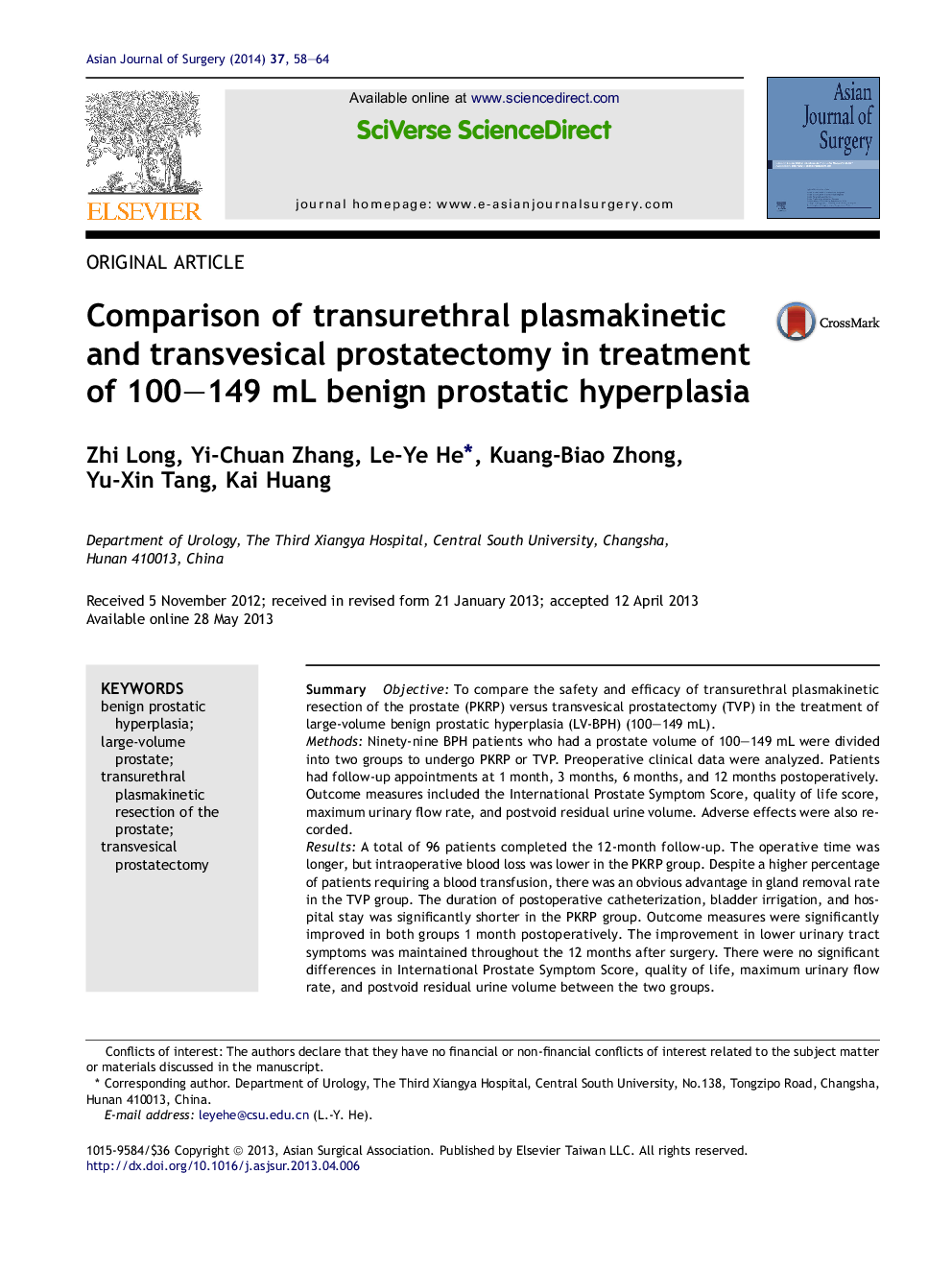 Comparison of transurethral plasmakinetic and transvesical prostatectomy in treatment of 100–149 mL benign prostatic hyperplasia 