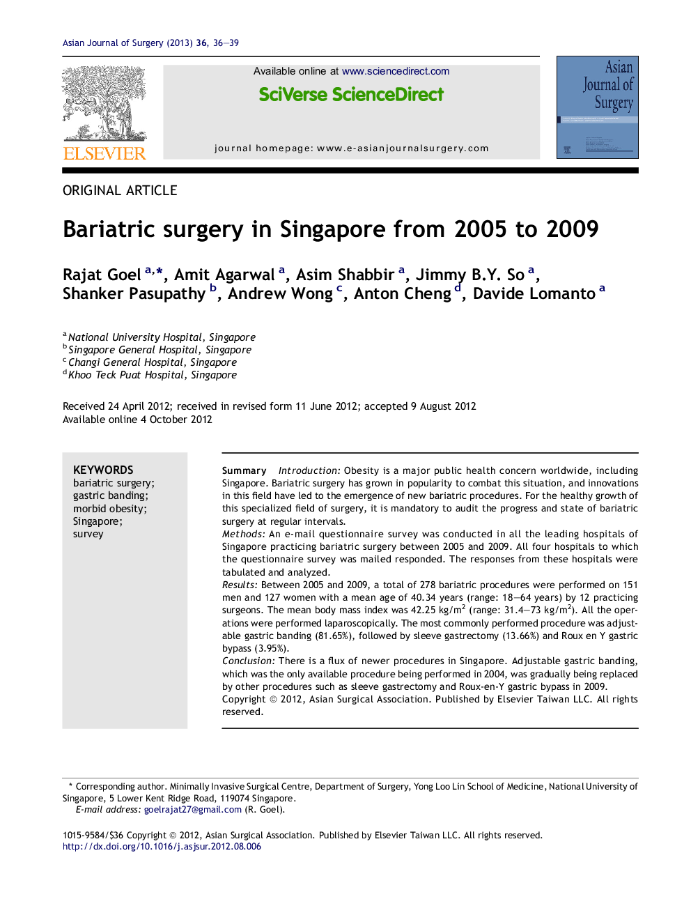 Bariatric surgery in Singapore from 2005 to 2009