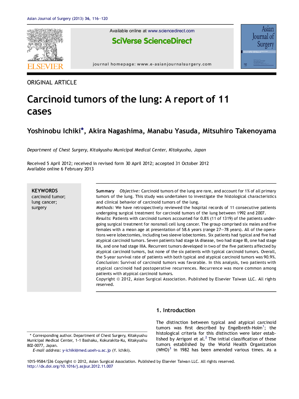 Carcinoid tumors of the lung: A report of 11 cases