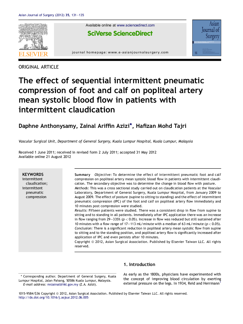 The effect of sequential intermittent pneumatic compression of foot and calf on popliteal artery mean systolic blood flow in patients with intermittent claudication