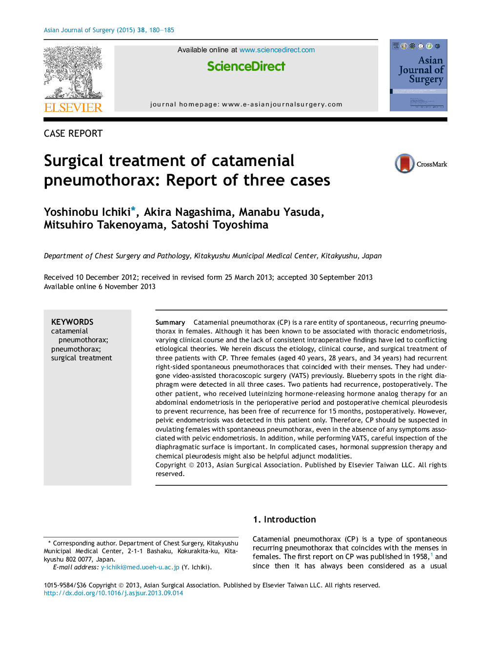 Surgical treatment of catamenial pneumothorax: Report of three cases