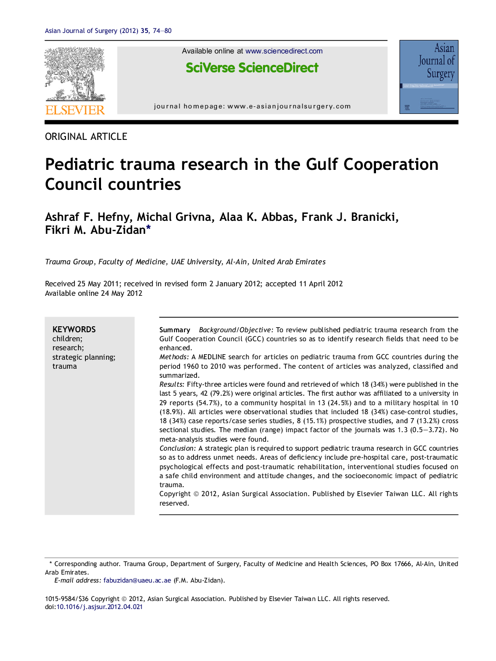 Pediatric trauma research in the Gulf Cooperation Council countries