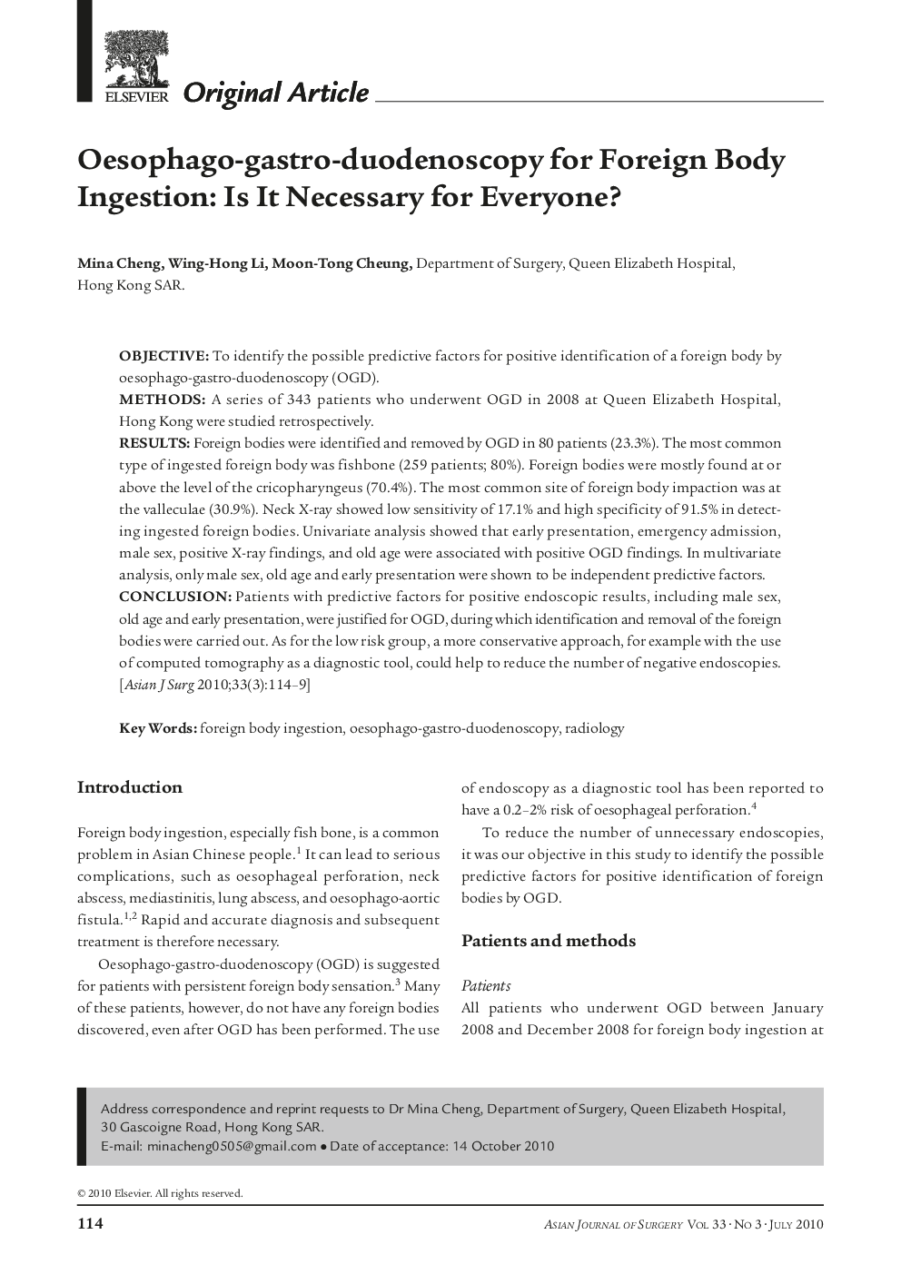 Oesophago-gastro-duodenoscopy for Foreign Body Ingestion: Is It Necessary for Everyone?