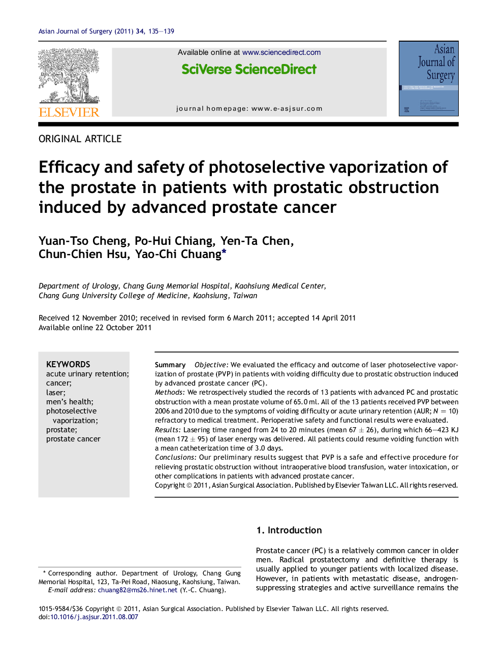 Efficacy and safety of photoselective vaporization of the prostate in patients with prostatic obstruction induced by advanced prostate cancer