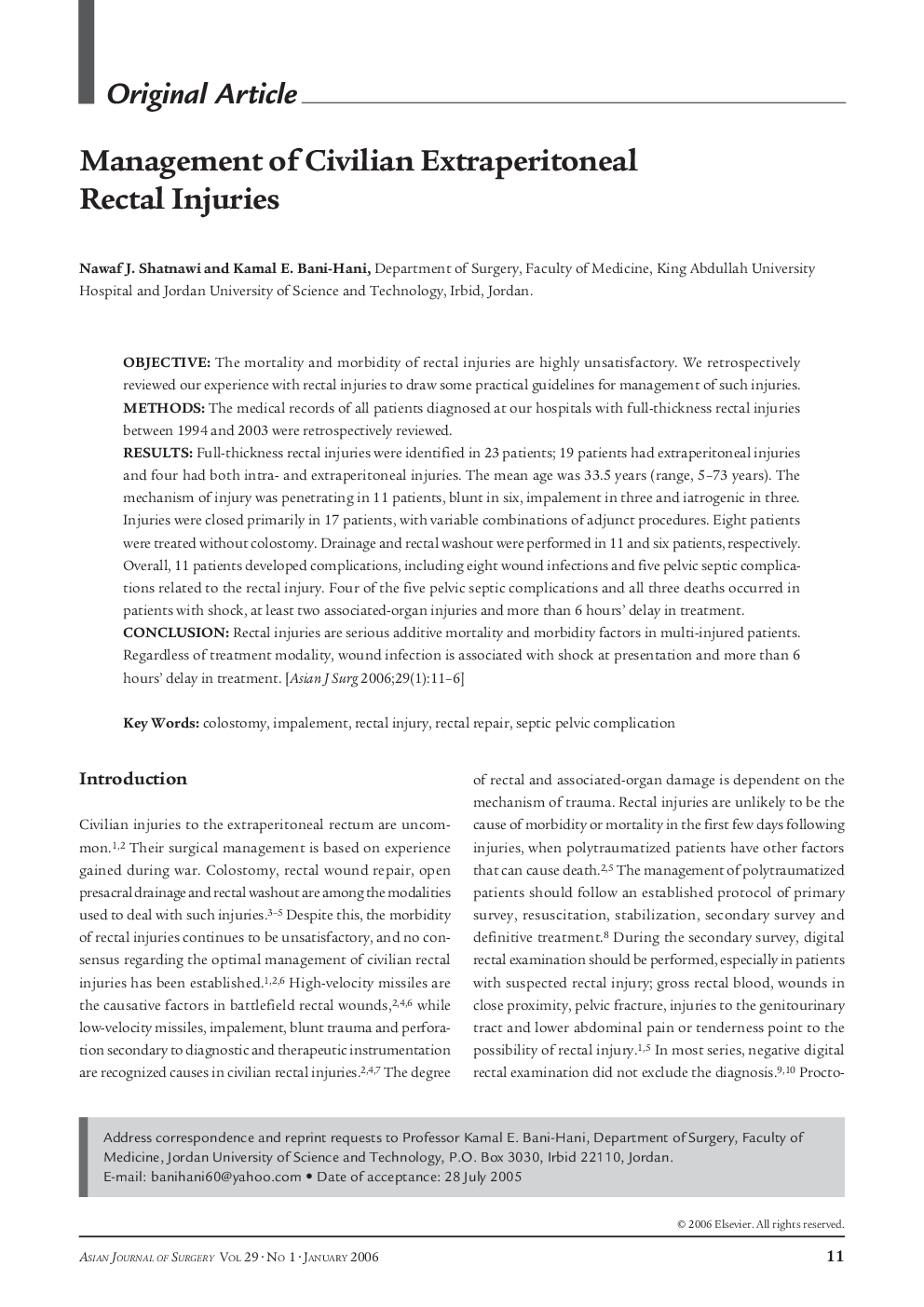 Management of Civilian Extraperitoneal Rectal Injuries