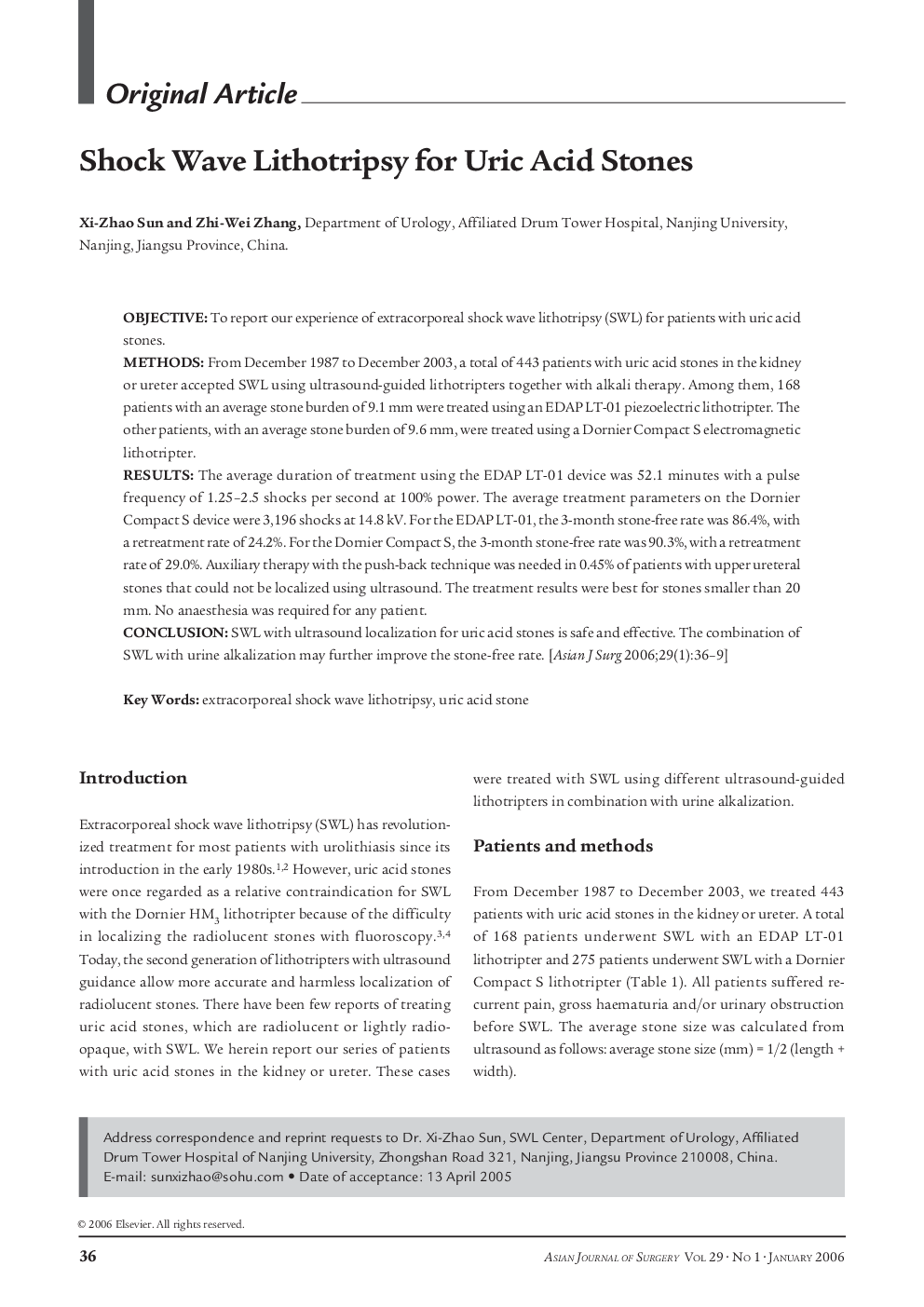 Shock Wave Lithotripsy for Uric Acid Stones