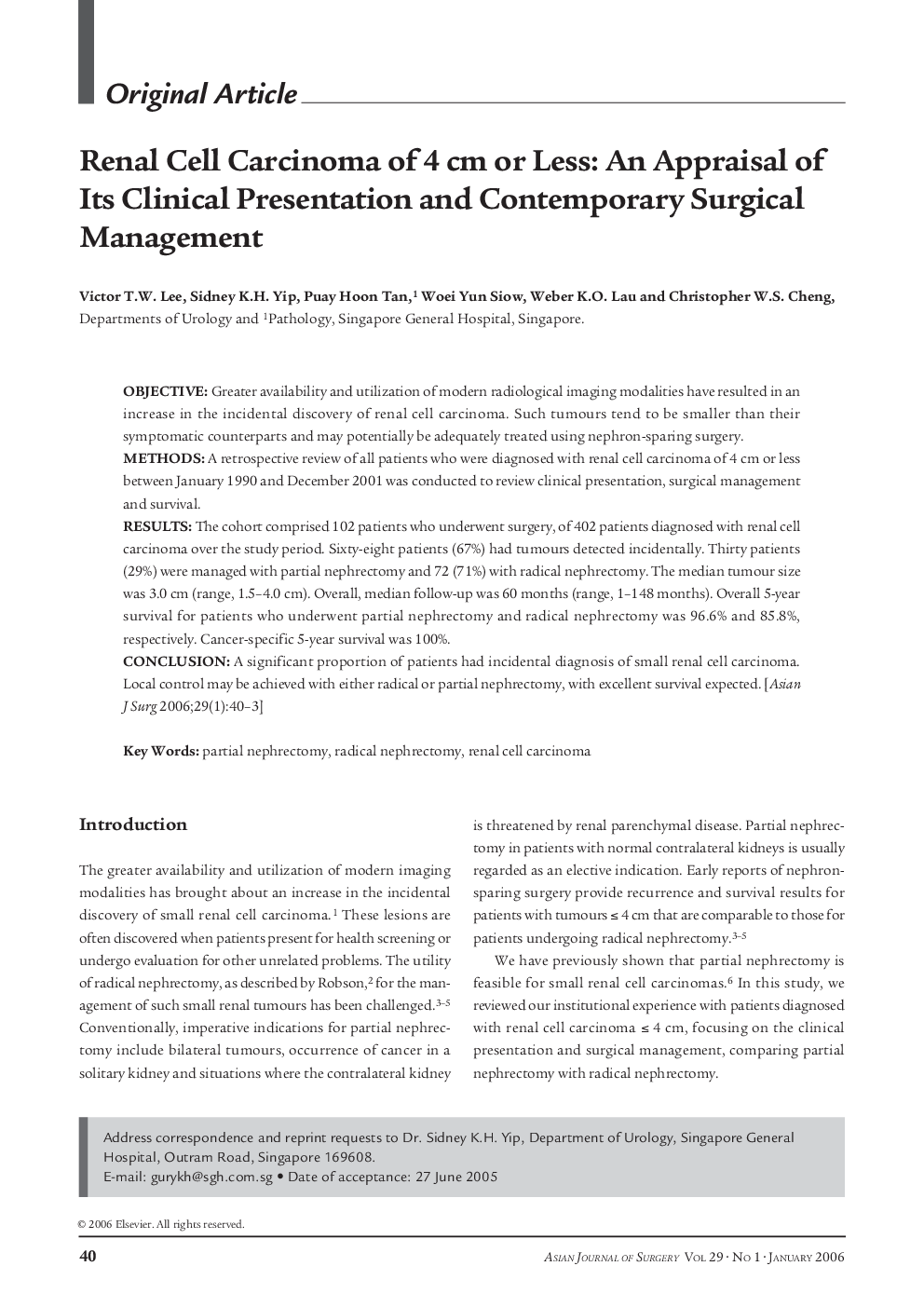 Renal Cell Carcinoma of 4 cm or Less: An Appraisal of Its Clinical Presentation and Contemporary Surgical Management