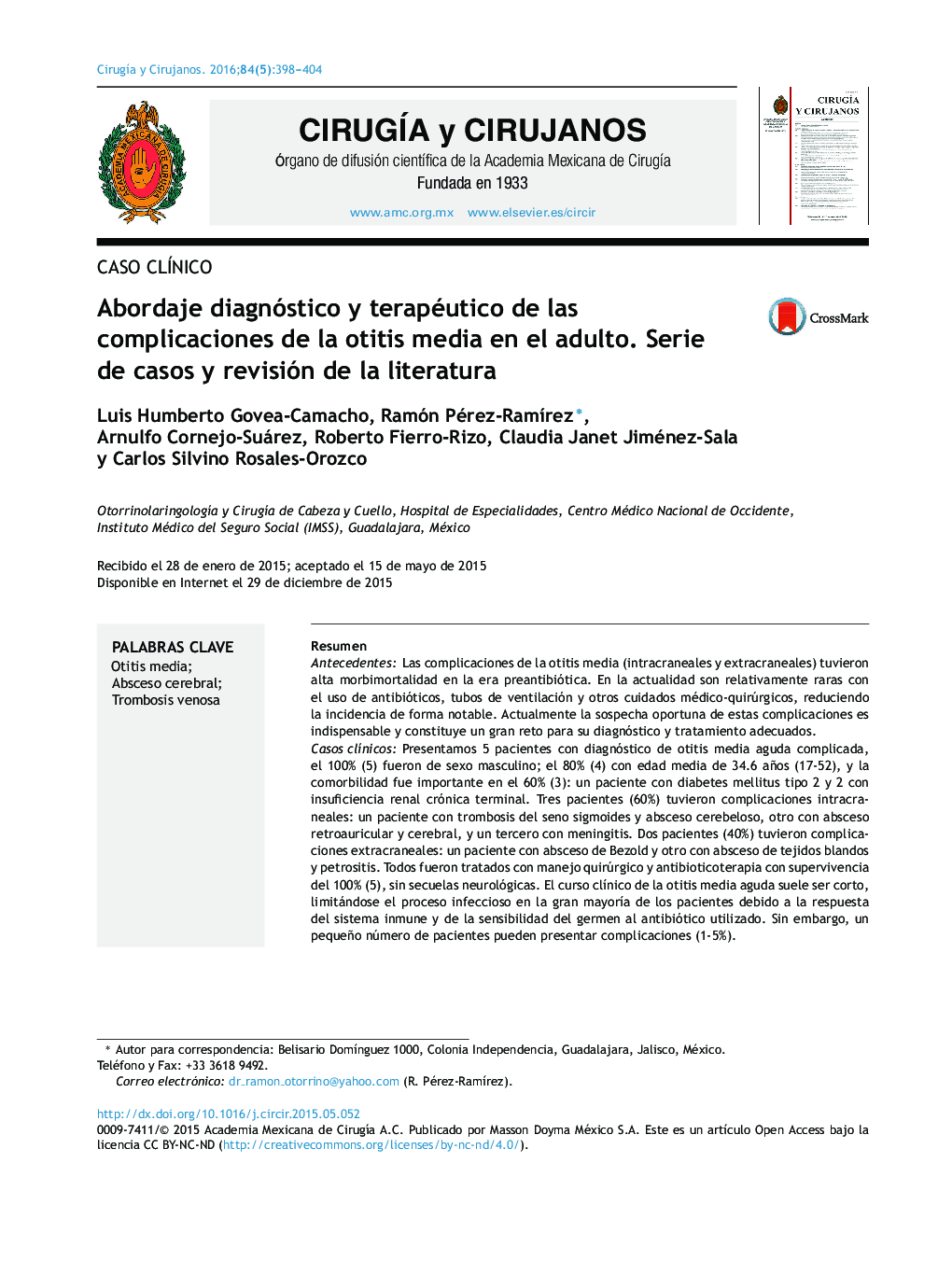 Abordaje diagnóstico y terapéutico de las complicaciones de la otitis media en el adulto. Serie de casos y revisión de la literatura