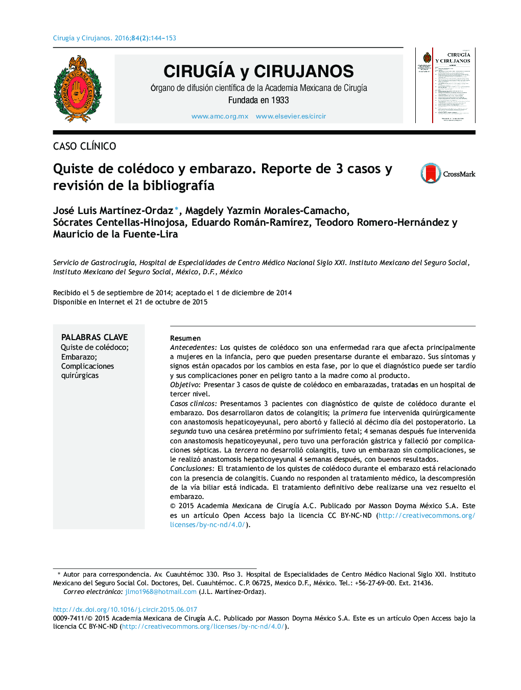 Quiste de colédoco y embarazo. Reporte de 3 casos y revisión de la bibliografía