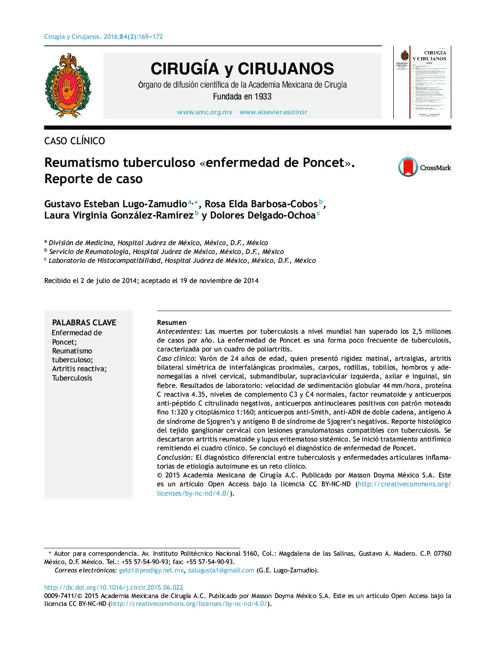 Reumatismo tuberculoso «enfermedad de Poncet». Reporte de caso