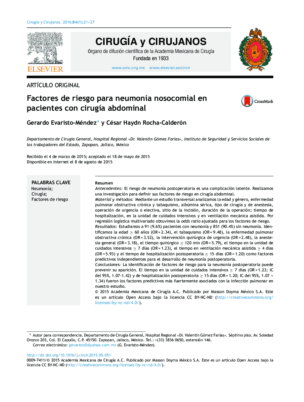 Factores de riesgo para neumonía nosocomial en pacientes con cirugía abdominal