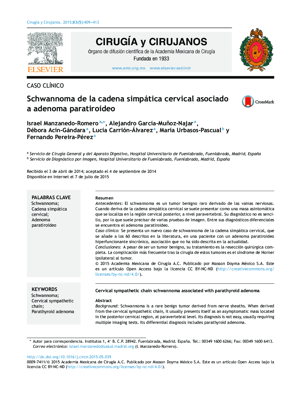 Schwannoma de la cadena simpática cervical asociado a adenoma paratiroideo