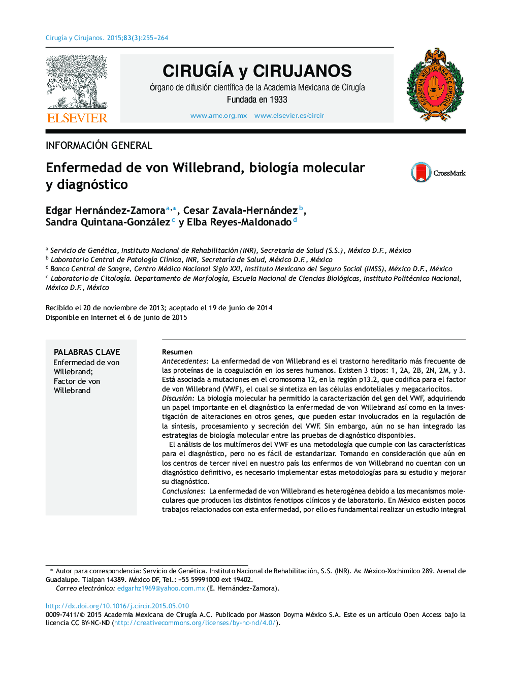 Enfermedad de von Willebrand, biología molecular y diagnóstico