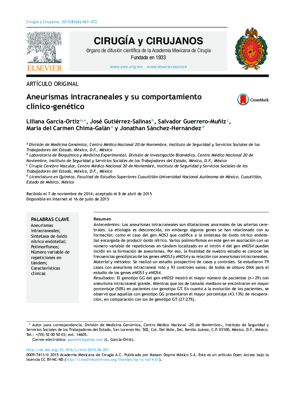 Aneurismas intracraneales y su comportamiento clínico-genético