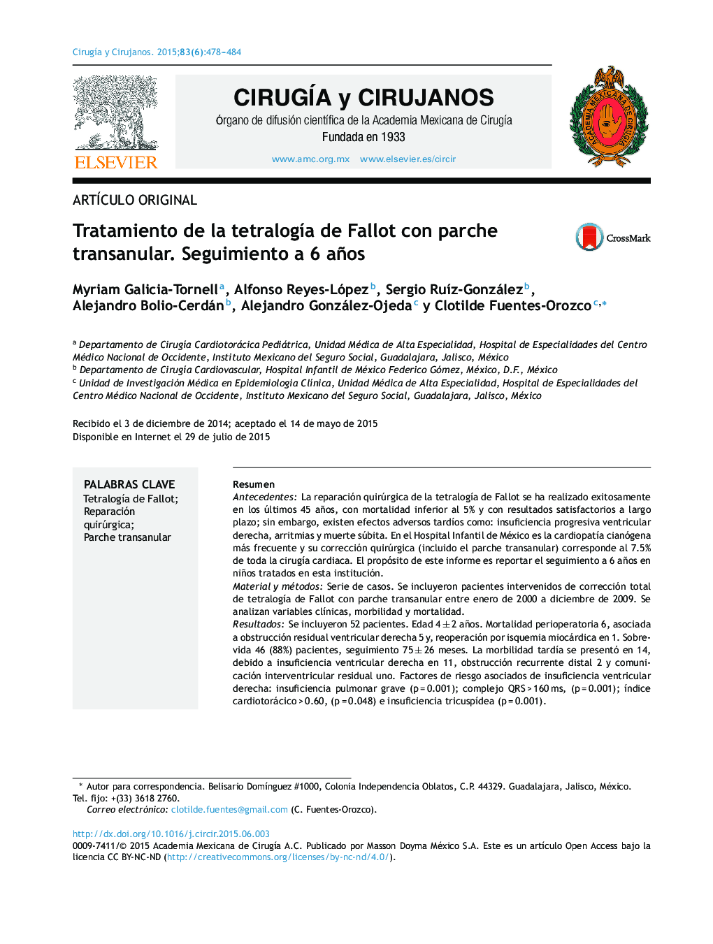 Tratamiento de la tetralogía de Fallot con parche transanular. Seguimiento a 6 años