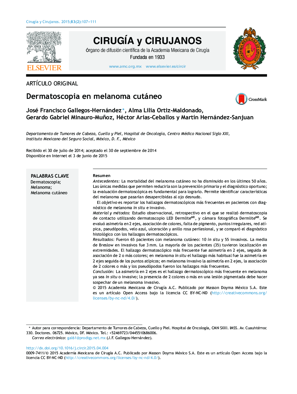 Dermatoscopia en melanoma cutáneo