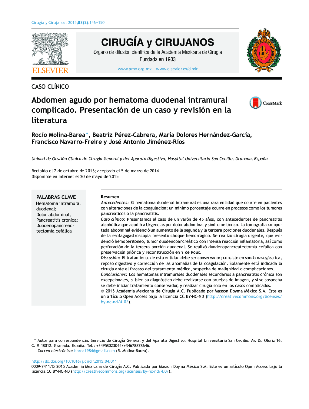 Abdomen agudo por hematoma duodenal intramural complicado. Presentación de un caso y revisión en la literatura