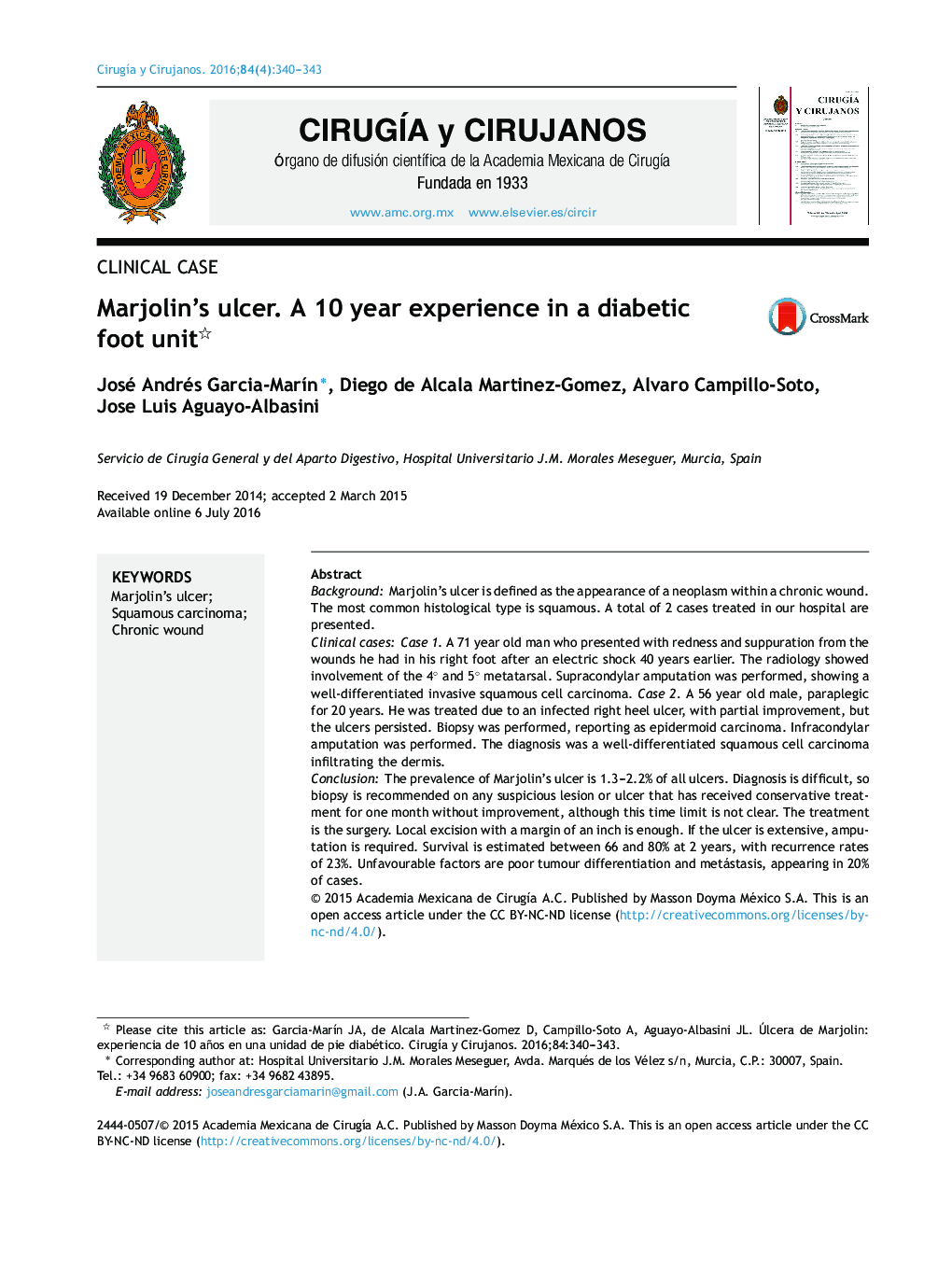 Marjolin's ulcer. A 10 year experience in a diabetic foot unit 