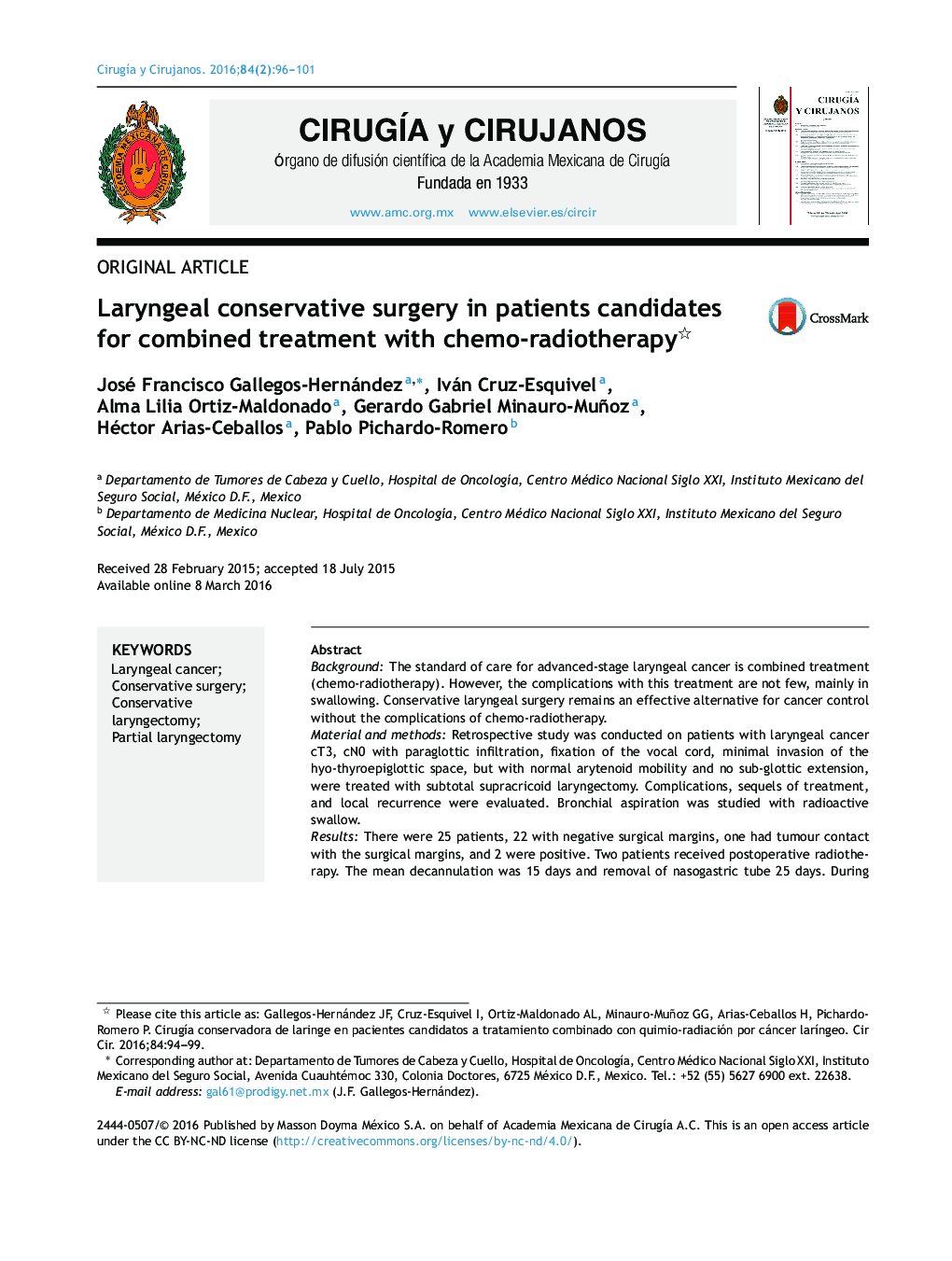 Laryngeal conservative surgery in patients candidates for combined treatment with chemo-radiotherapy 