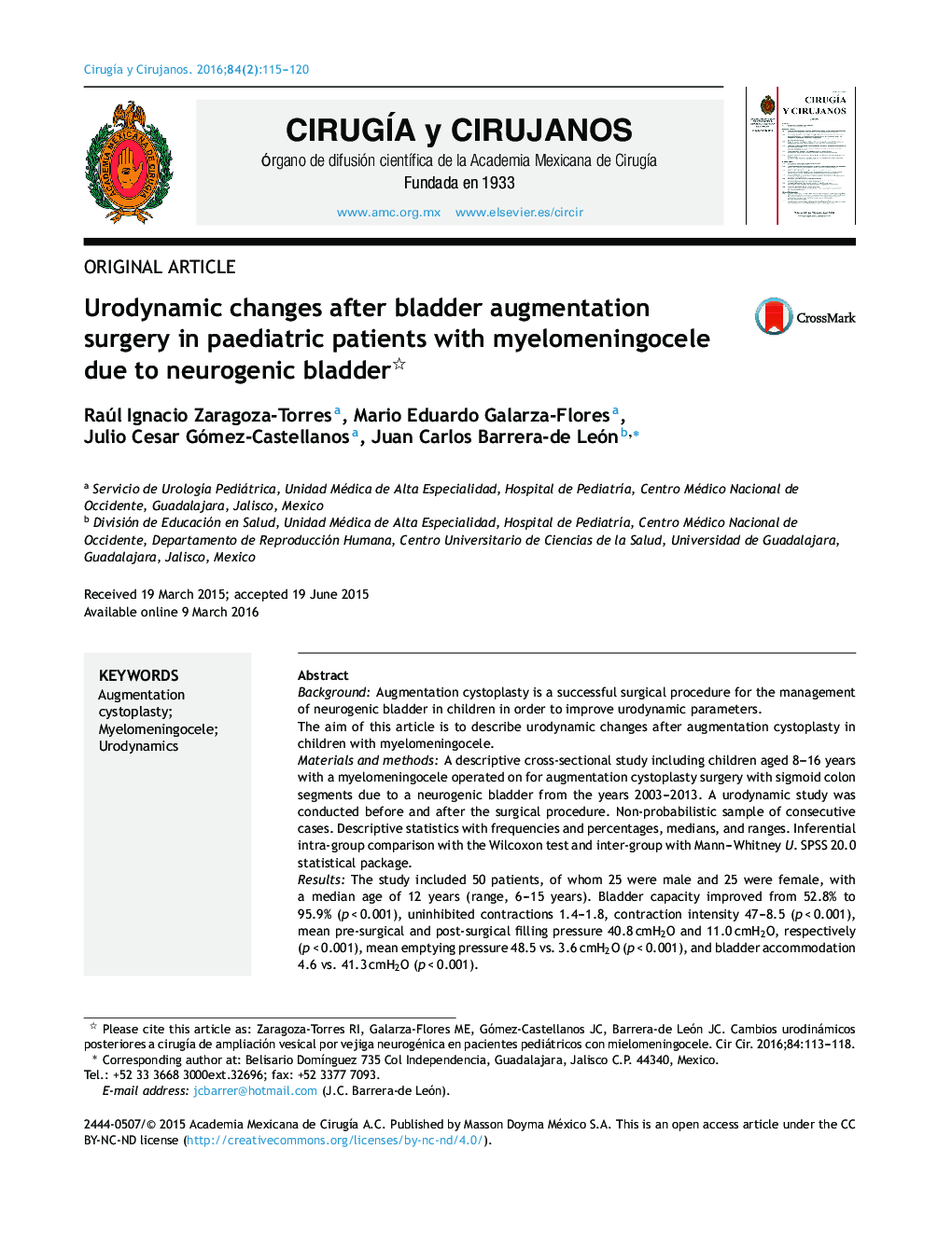 Urodynamic changes after bladder augmentation surgery in paediatric patients with myelomeningocele due to neurogenic bladder 