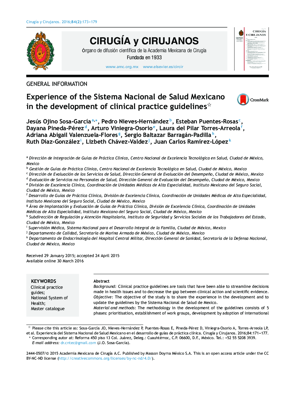 Experience of the Sistema Nacional de Salud Mexicano in the development of clinical practice guidelines 