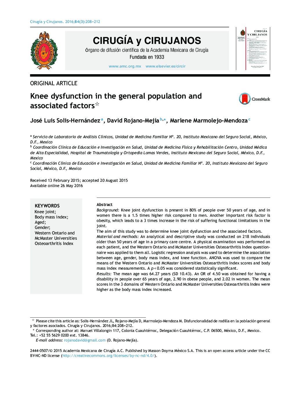 Knee dysfunction in the general population and associated factors 