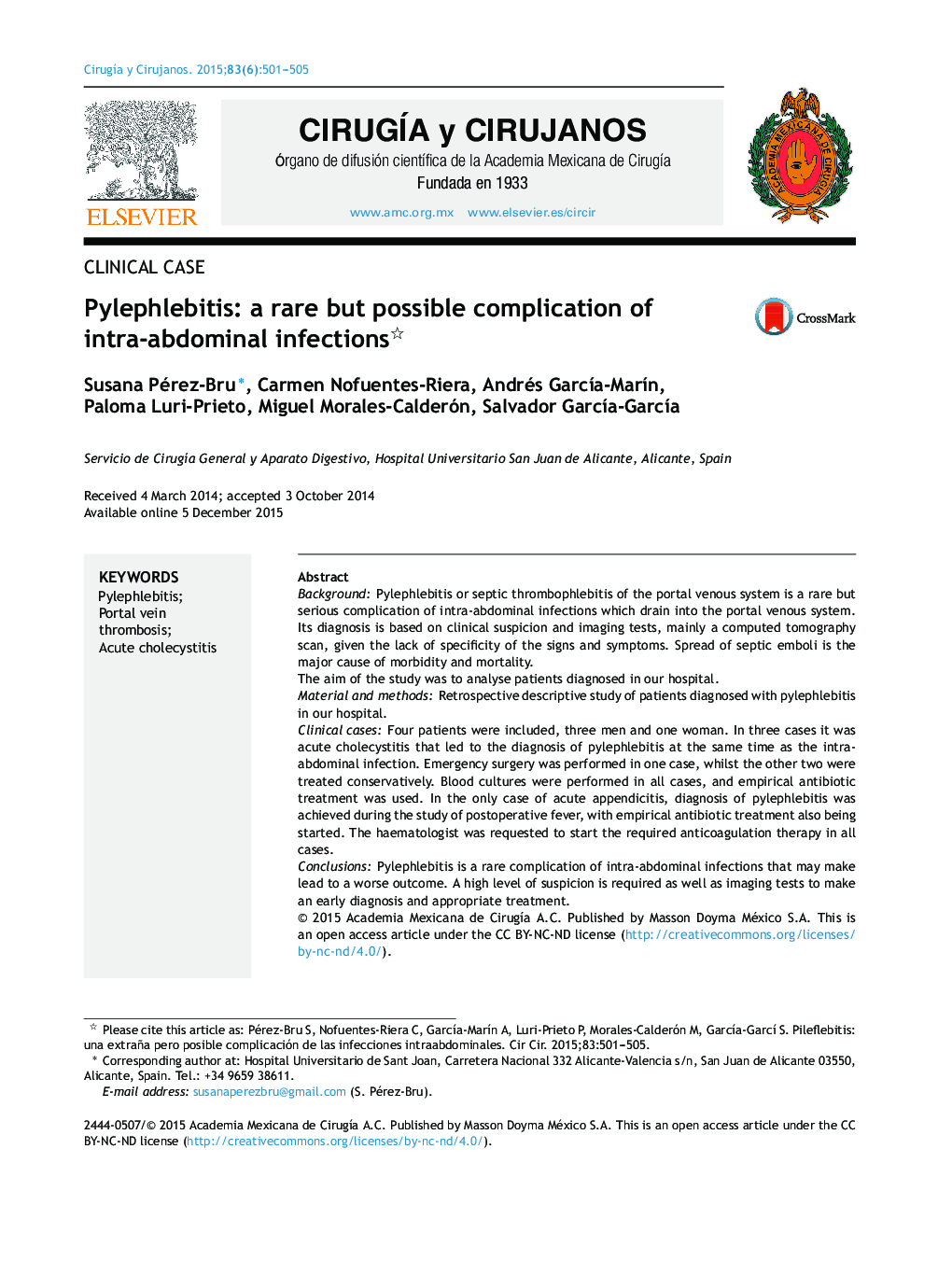 Pylephlebitis: a rare but possible complication of intra-abdominal infections 