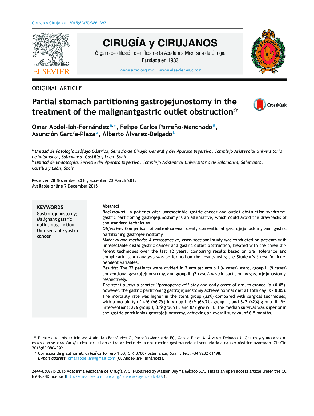 Partial stomach partitioning gastrojejunostomy in the treatment of the malignantgastric outlet obstruction 