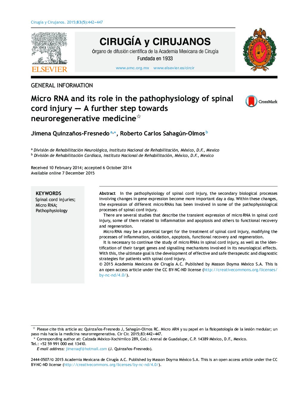 Micro RNA and its role in the pathophysiology of spinal cord injury — A further step towards neuroregenerative medicine 