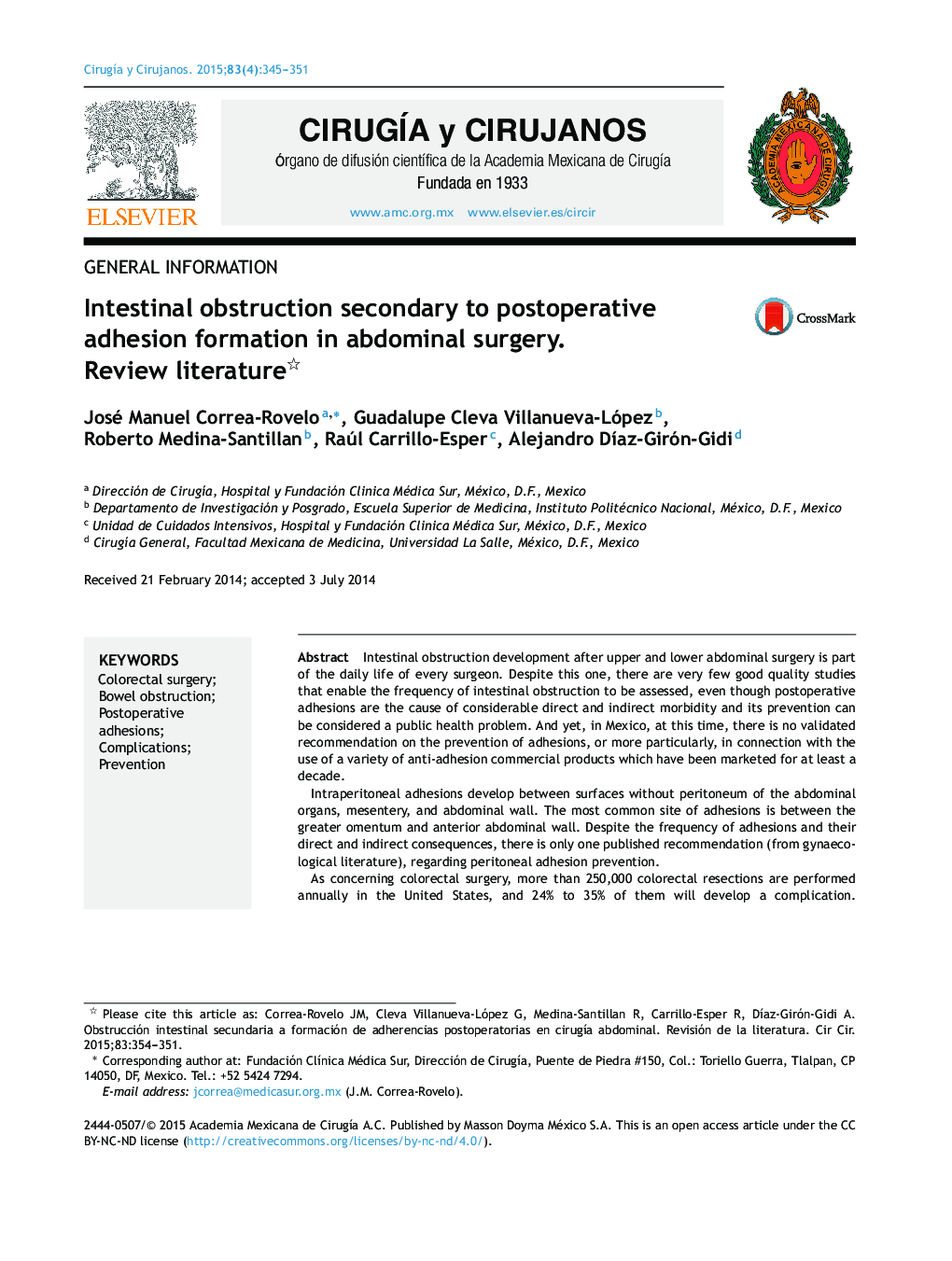 Intestinal obstruction secondary to postoperative adhesion formation in abdominal surgery. Review literature 