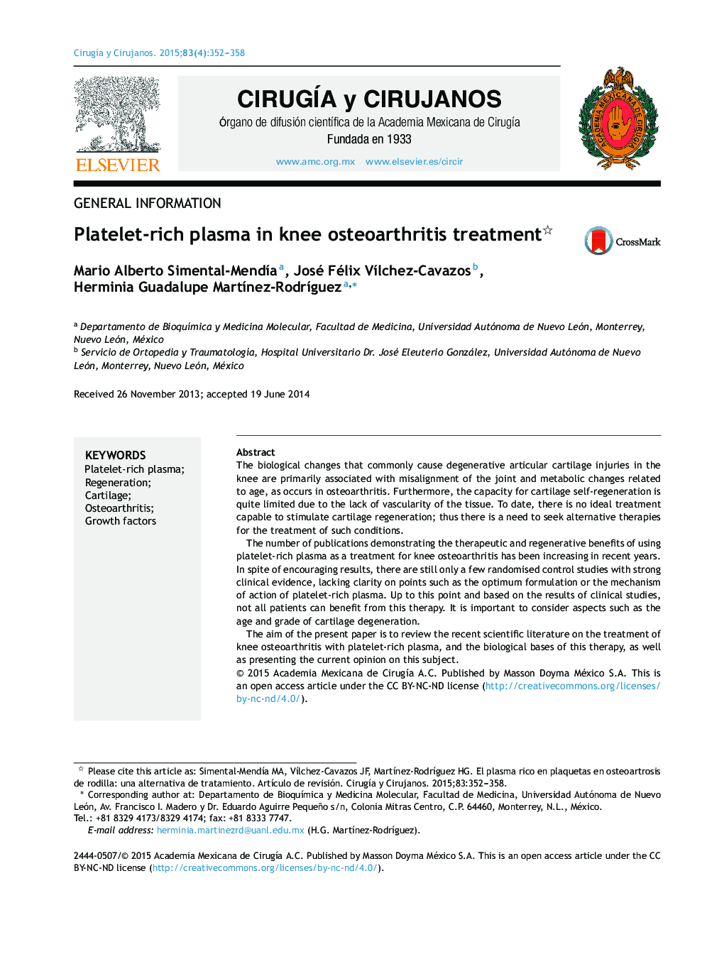 پلاسمای غلیظ پلاکت در درمان استئوآرتریت زانو 