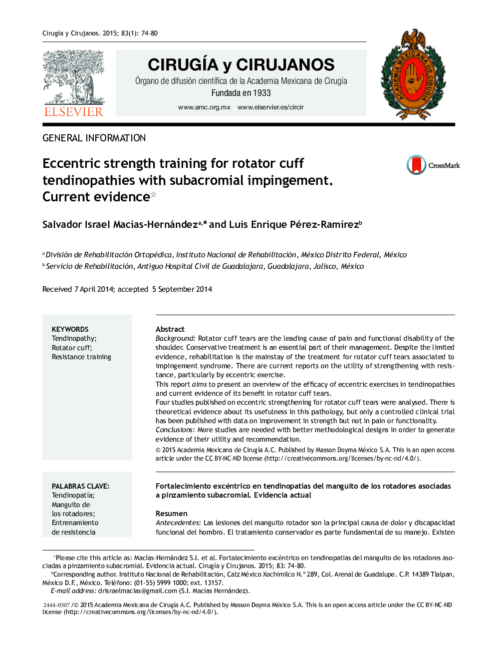 Eccentric strength training for rotator cuff tendinopathies with subacromial impingement. Current evidence 