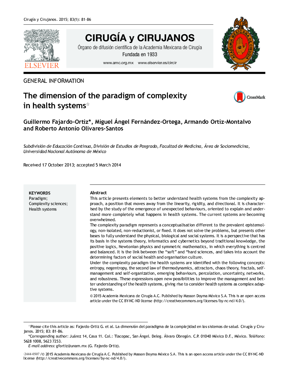The dimension of the paradigm of complexity in health systems 