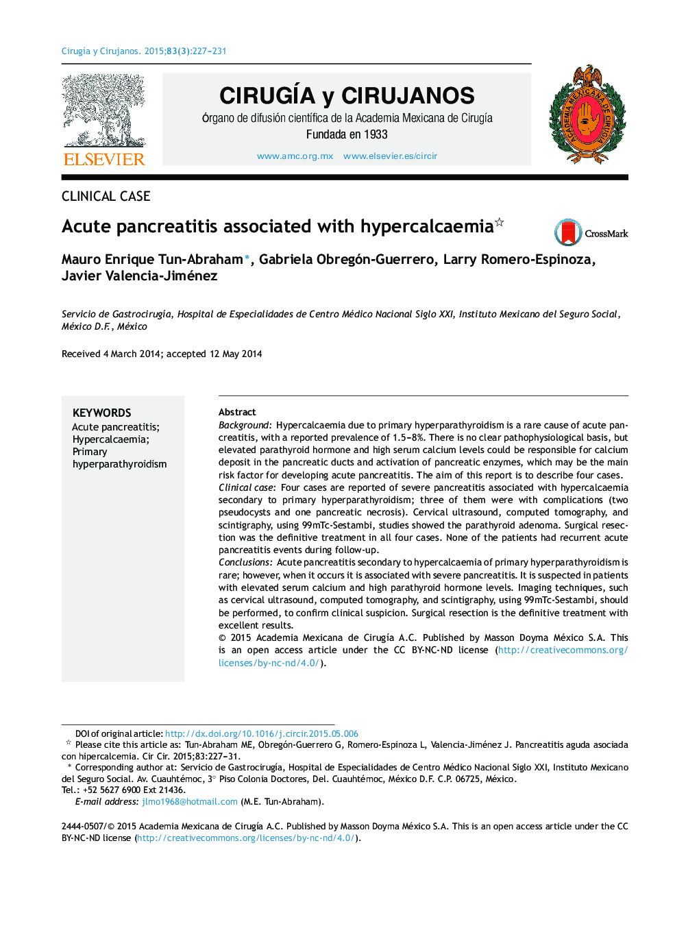 Acute pancreatitis associated with hypercalcaemia 