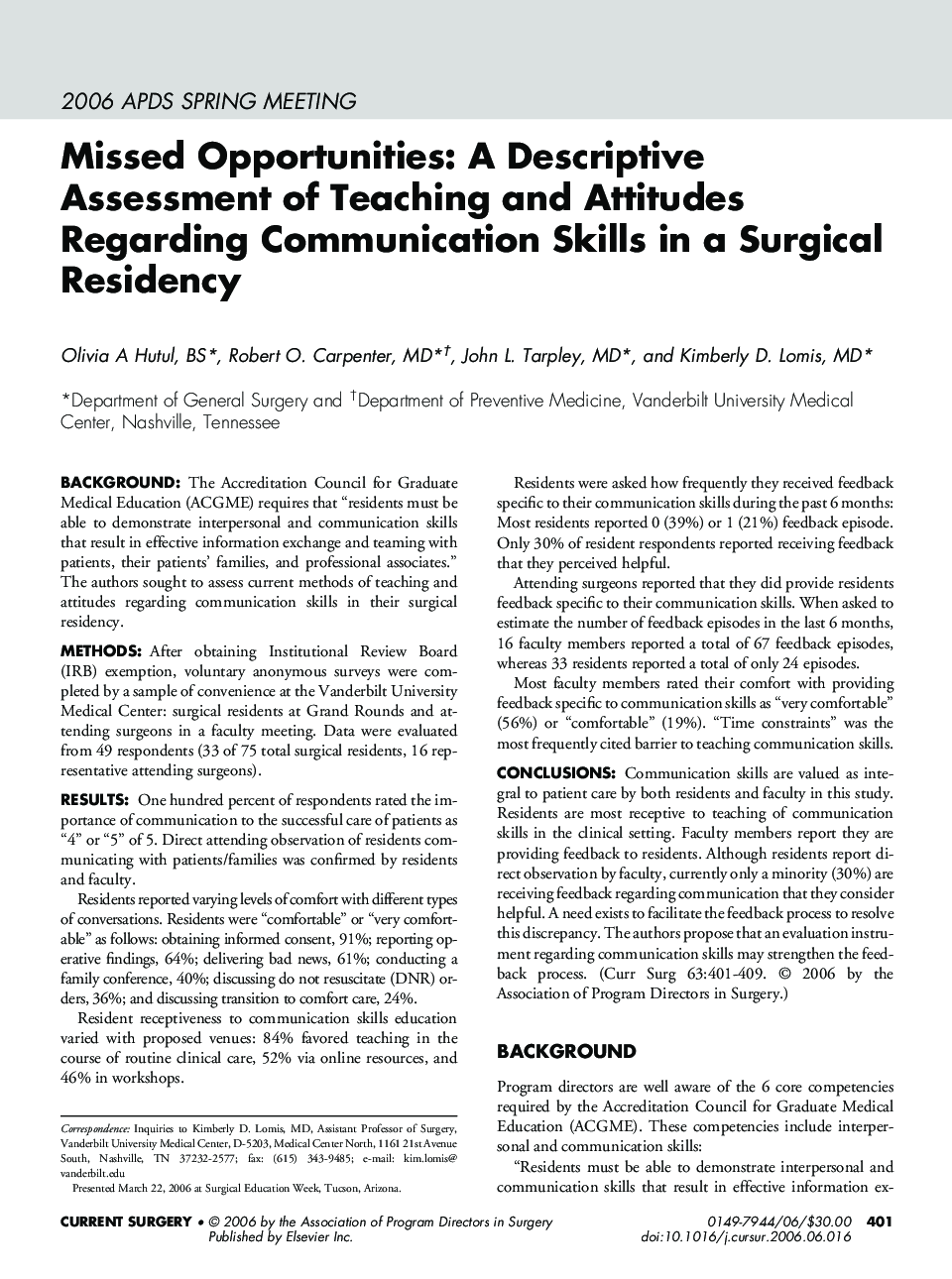 Missed Opportunities: A Descriptive Assessment of Teaching and Attitudes Regarding Communication Skills in a Surgical Residency